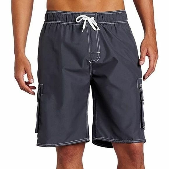 Men Quick Dry Lined Swim Trunks Gray Sz L Stripes Shorts Kanu Surf - Picture 6 of 13